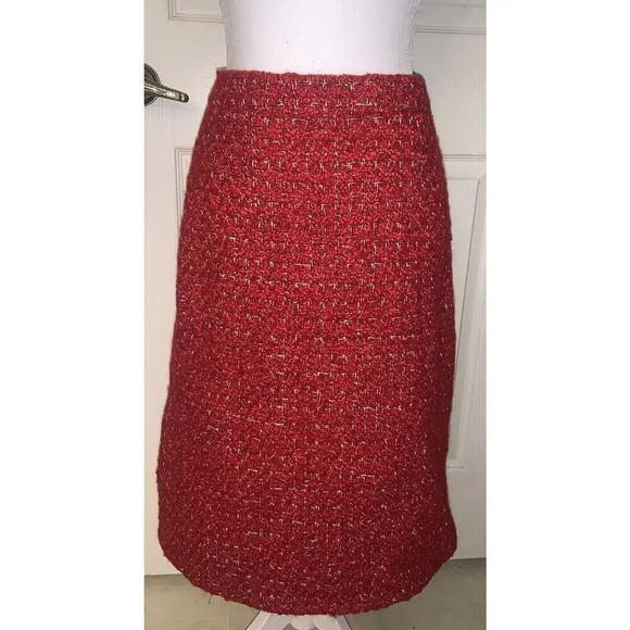 Red Tweed Since then Skirt NWOT Anthropologie holiday winter fall lined designer - Picture 2 of 6